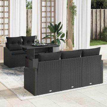 vidaXL Sodo Sofų Rinkinys su pagalve 6 pcs Juoda poliratanas