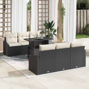 vidaXL Sodo Sofų Rinkinys su pagalve 7 pcs Juoda poliratanas