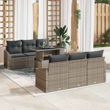 vidaXL Sodo Sofų Rinkinys su saugykla 7 pcs Pilka Poli ratanas