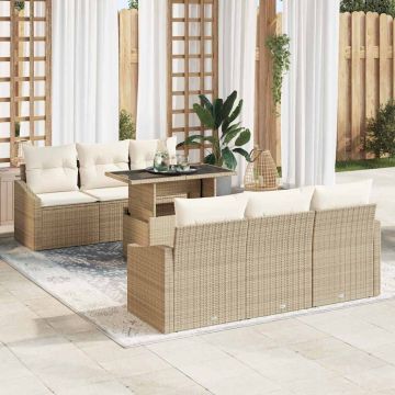 vidaXL Sodo Sofų Rinkinys su saugykla 7 pcs Smėlio Poli ratanas