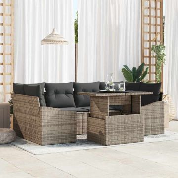 vidaXL Sodo Sofų Rinkinys su saugykla 7 pcs Pilka Poli ratanas