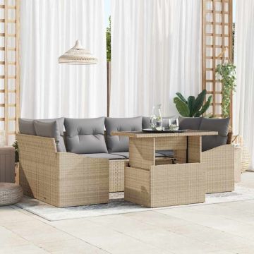 vidaXL Sodo Sofų Rinkinys su pagalve 7 pcs Smėlio poliratanas