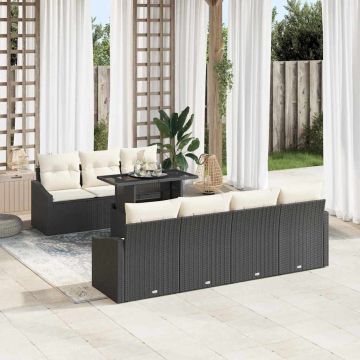 vidaXL Sodo Sofų Rinkinys su pagalve 8 pcs Juoda poliratanas