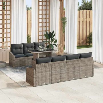 vidaXL Sodo Sofų Rinkinys su saugykla 8 pcs Pilka Poli ratanas