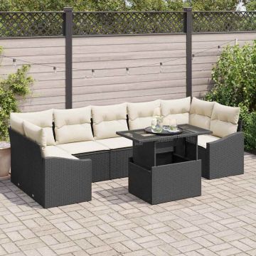 vidaXL Sodo Sofų Rinkinys su saugykla 8 pcs Juoda Poli ratanas