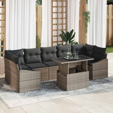 vidaXL Sodo Sofų Rinkinys su pagalve 8 pcs Pilka poliratanas