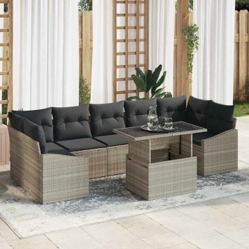vidaXL Sodo Sofų Rinkinys 8 pcs Šviesiai pilka Poli ratanas
