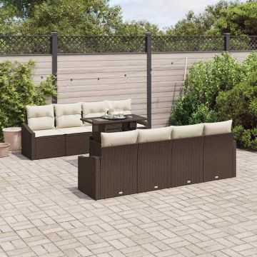 vidaXL Sodo Sofų Rinkinys su pagalve 9 pcs Ruda poliratanas