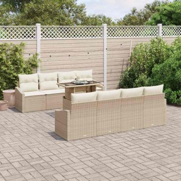 vidaXL Sodo Sofų Rinkinys su pagalve 9 pcs Smėlio poliratanas