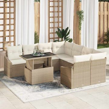vidaXL Sodo Sofų Rinkinys su saugykla 9 pcs Smėlio Poli ratanas