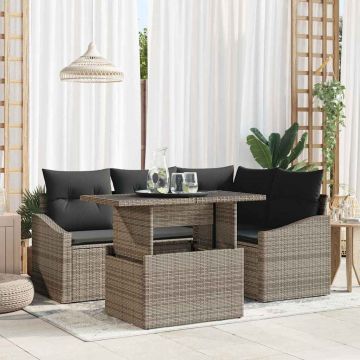 vidaXL Sodo Sofų Rinkinys su pagalve su saugykla 5 pcs Pilka