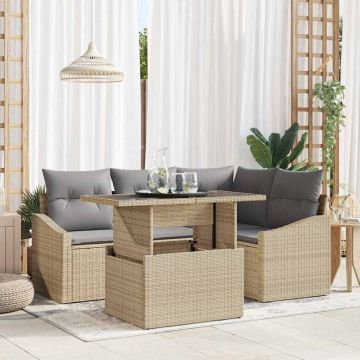 vidaXL Sodo Sofų Rinkinys su pagalve 5 pcs Bežinė ir šviesiai pilka