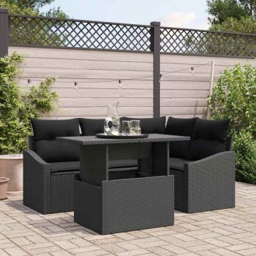vidaXL Sodo Sofų Rinkinys su pagalve su saugykla 5 pcs Juoda