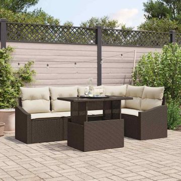 vidaXL Sodo Sofų Rinkinys su pagalve 6 pcs Ruda ir grietinėlė