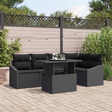 vidaXL Sodo Sofų Rinkinys su pagalve su saugykla 6 pcs Juoda