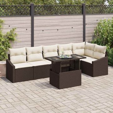 vidaXL Sodo Sofų Rinkinys su pagalve 7 pcs Ruda ir grietinėlė