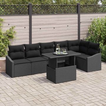 vidaXL Sodo Sofų Rinkinys su pagalve su saugykla 7 pcs Juoda