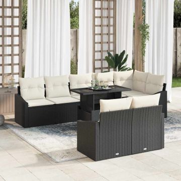 vidaXL Sodo Sofų Rinkinys su pagalve su pagalve 9 pcs Juoda ir kreminė