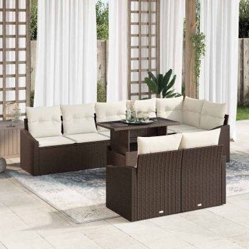 vidaXL Sodo Sofų Rinkinys su pagalve 9 pcs Ruda ir grietinėlė