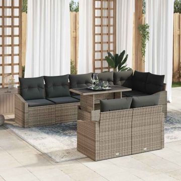 vidaXL Sodo Sofų Rinkinys su pagalve su saugykla 9 pcs Pilka