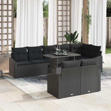 vidaXL Sodo Sofų Rinkinys su pagalve su saugykla 9 pcs Juoda