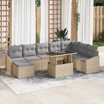 vidaXL Sodo Sofų Rinkinys su pagalve 9 pcs Bežinė ir šviesiai pilka