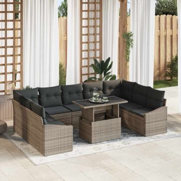 vidaXL Sodo Sofų Rinkinys su pagalve su saugykla 10 pcs Pilka