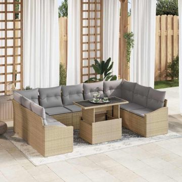 vidaXL Sodo Sofų Rinkinys su pagalve 10 pcs Bežinė ir šviesiai pilka