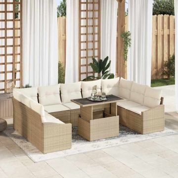 vidaXL Sodo Sofų Rinkinys su pagalve 10 pcs Bežinė ir kreminė