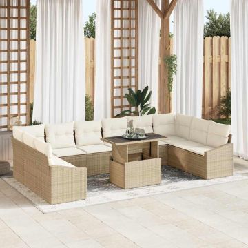 vidaXL Sodo Sofų Rinkinys su pagalve 11 pcs Bežinė ir kreminė