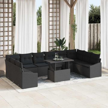 vidaXL Sodo Sofų Rinkinys su pagalve su saugykla 11 pcs Juoda