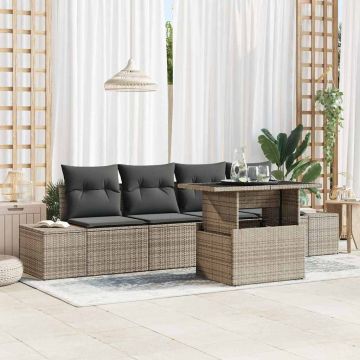 vidaXL Sodo Sofų Rinkinys su pagalve su saugykla 5 pcs Pilka