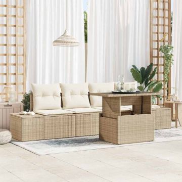 vidaXL Sodo Sofų Rinkinys su pagalve 5 pcs Bežinė ir kreminė