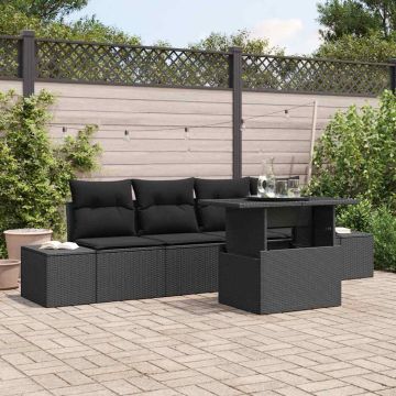 vidaXL Sodo Sofų Rinkinys su pagalve su saugykla 5 pcs Juoda