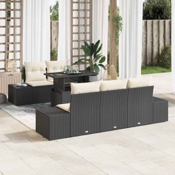 vidaXL Sodo Sofų Rinkinys su pagalve su pagalve 6 pcs Juoda ir kreminė