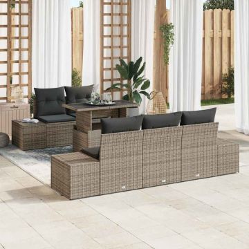 vidaXL Sodo Sofų Rinkinys su pagalve su saugykla 6 pcs Pilka