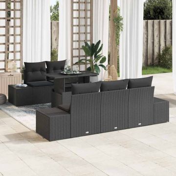 vidaXL Sodo Sofų Rinkinys su pagalve su saugykla 6 pcs Juoda