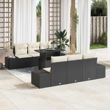 vidaXL Sodo Sofų Rinkinys su pagalve 7 pcs Juoda ir kreminė