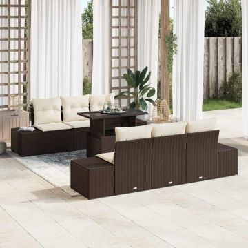 vidaXL Sodo Sofų Rinkinys su pagalve 7 pcs Ruda ir grietinėlė