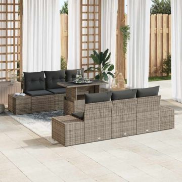 vidaXL Sodo Sofų Rinkinys su pagalve 7 pcs Pilka