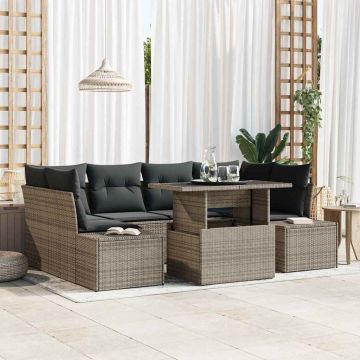 vidaXL Sodo Sofų Rinkinys su pagalve 7 pcs Pilka
