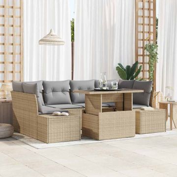 vidaXL Sodo Sofų Rinkinys su pagalve 7 pcs Bežinė ir šviesiai pilka
