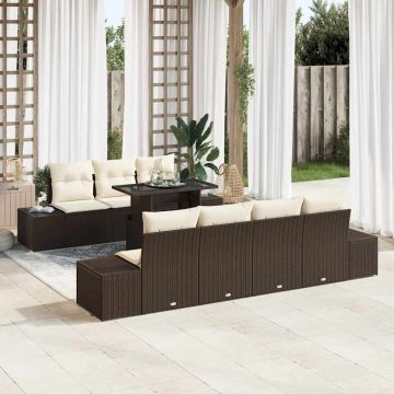 vidaXL Sodo Sofų Rinkinys su pagalve 8 pcs Ruda ir grietinėlė