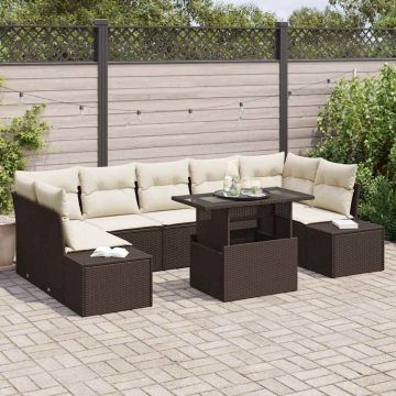vidaXL Sodo Sofų Rinkinys su pagalve 8 pcs Ruda ir grietinėlė