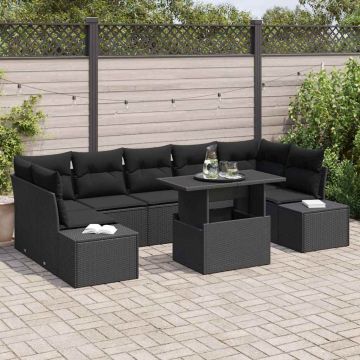 vidaXL Sodo Sofų Rinkinys su pagalve 8 pcs Juoda