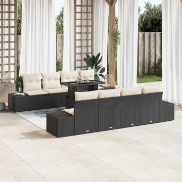 vidaXL Sodo Sofų Rinkinys su pagalve su pagalve 9 pcs Juoda ir kreminė