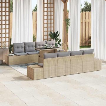 vidaXL Sodo Sofų Rinkinys su pagalve 9 pcs Bežinė ir šviesiai pilka