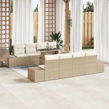 vidaXL Sodo Sofų Rinkinys su pagalve 9 pcs Bežinė ir kreminė