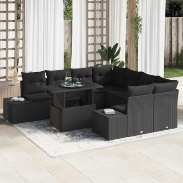 vidaXL Sodo Sofų Rinkinys su pagalve su saugykla 9 pcs Juoda