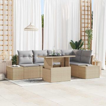vidaXL Sodo Sofų Rinkinys su saugykla 6 pcs Smėlio Poli ratanas
